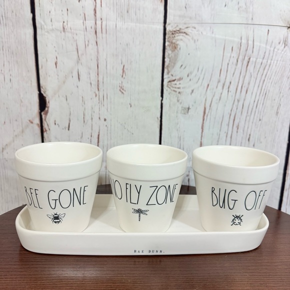 Rae Dunn Other - RAE DUNN 3 Planters and a tray Perfect for window sill herbs ceramic EUC